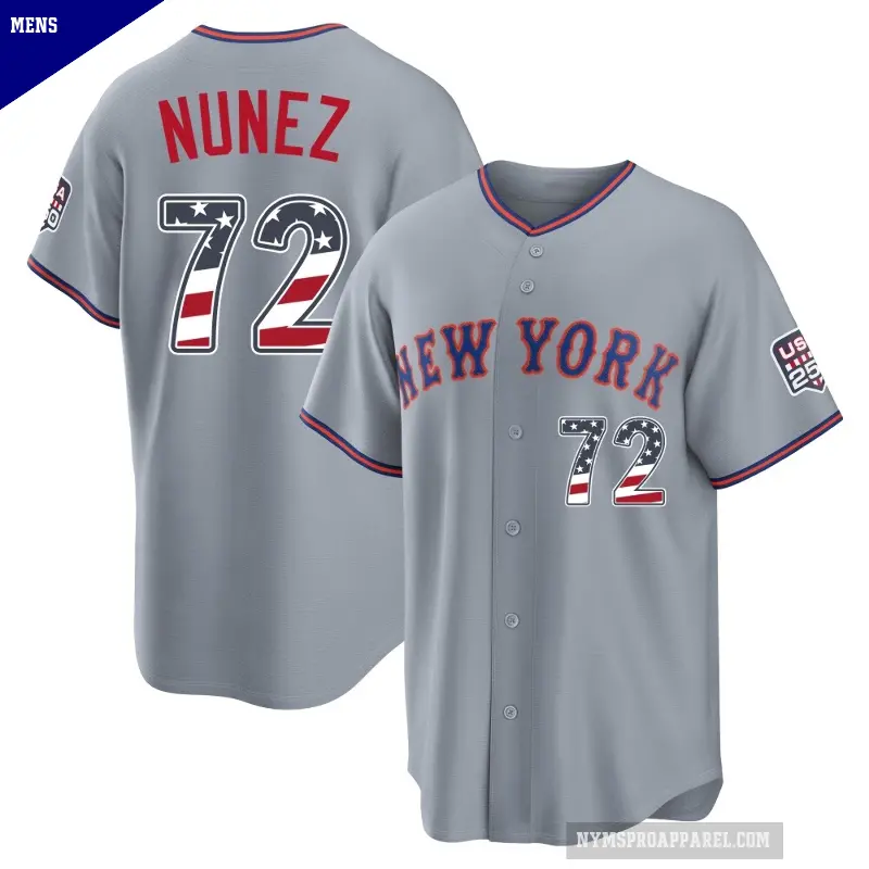 Men's No.72 Dedniel Nunez New York Mets Gray Limited USA 250 Fourth Of July Road Stadium Jersey
