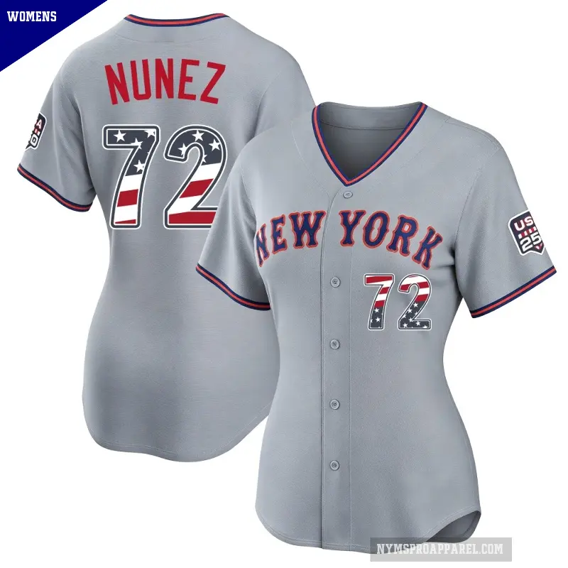 Women's No.72 Dedniel Nunez New York Mets Gray Limited USA 250 Fourth Of July Road Stadium Jersey